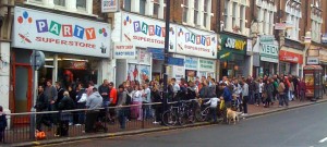 Queue outside Party Superstore, Clapham Junction