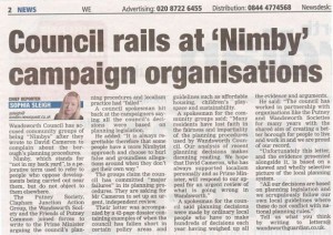 In the Wandsworth Guardian: Council accuses community groups of being ‘NIMBYs’ after they write to David Cameron to complain