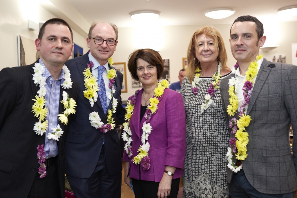 Jane Ellison MP, centre, joined by, left to right Chris Lunn, Martin Ellice, Sue Cohen and John Hume © Mike Pinches